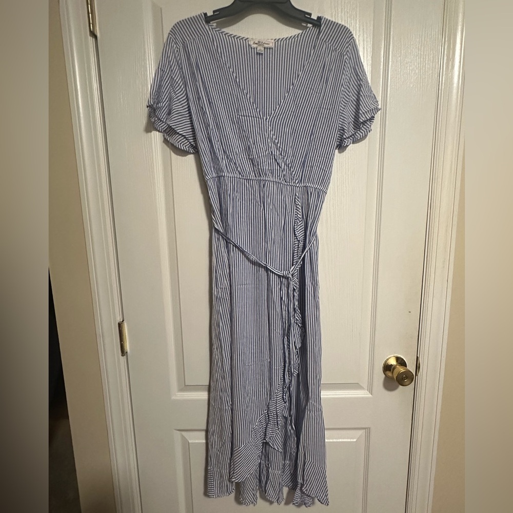 Love Delirious Maternity Blue White Striped Faux Wrap Dress XL